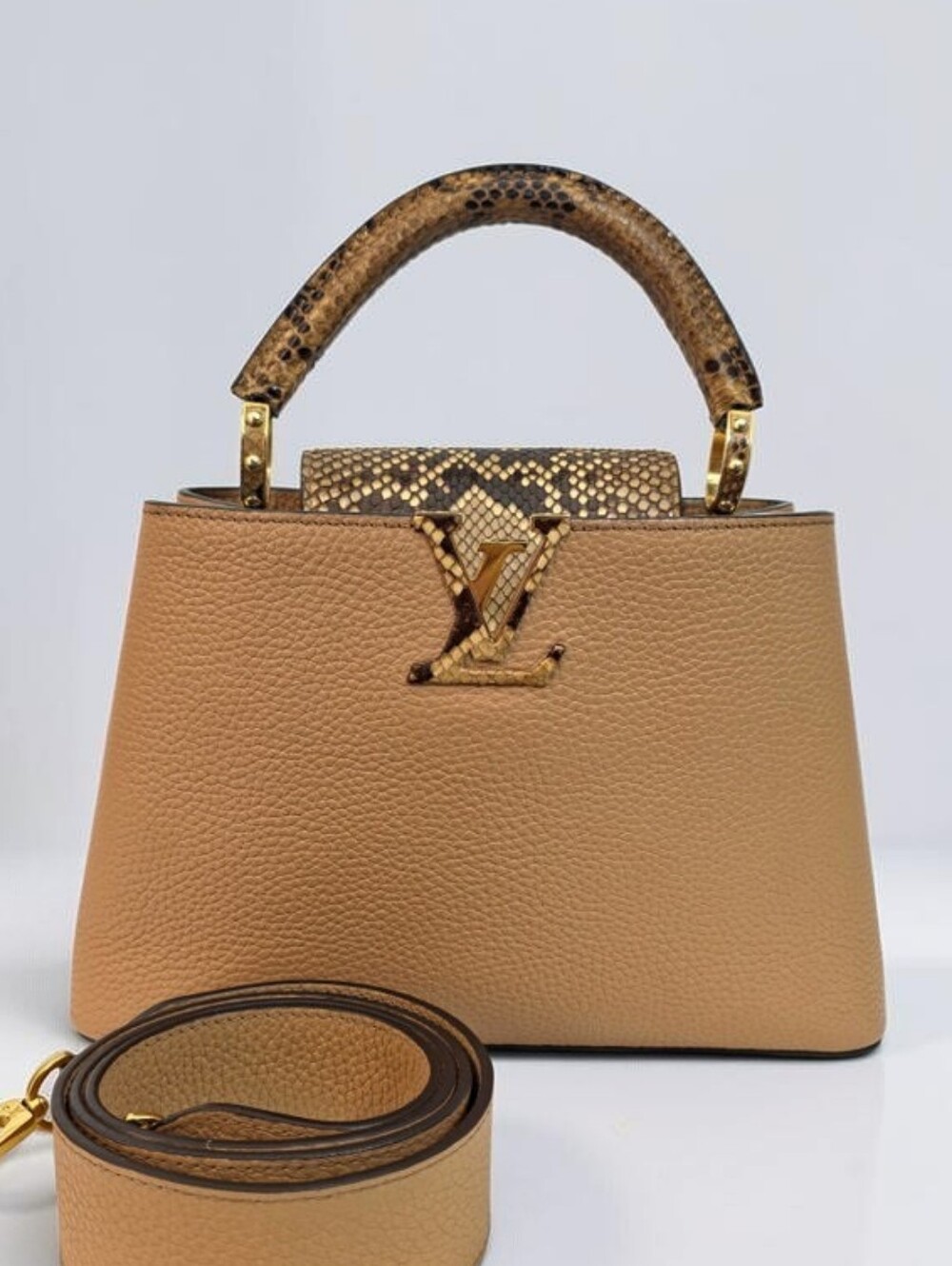 Louis Vuitton Taurillon Snakeskin Capucines BB Arizona Brown Crossbody Bag